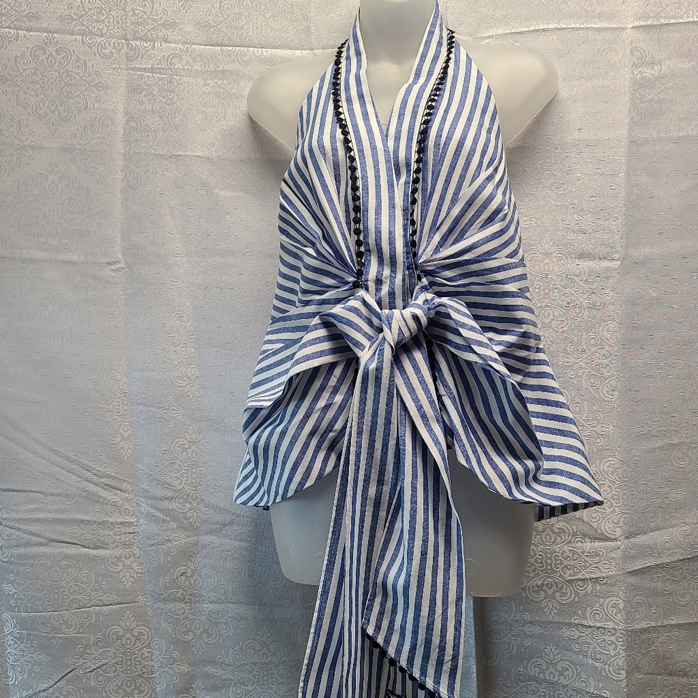 Zara Woman Blue/White Striped Halter Top XS GUC
